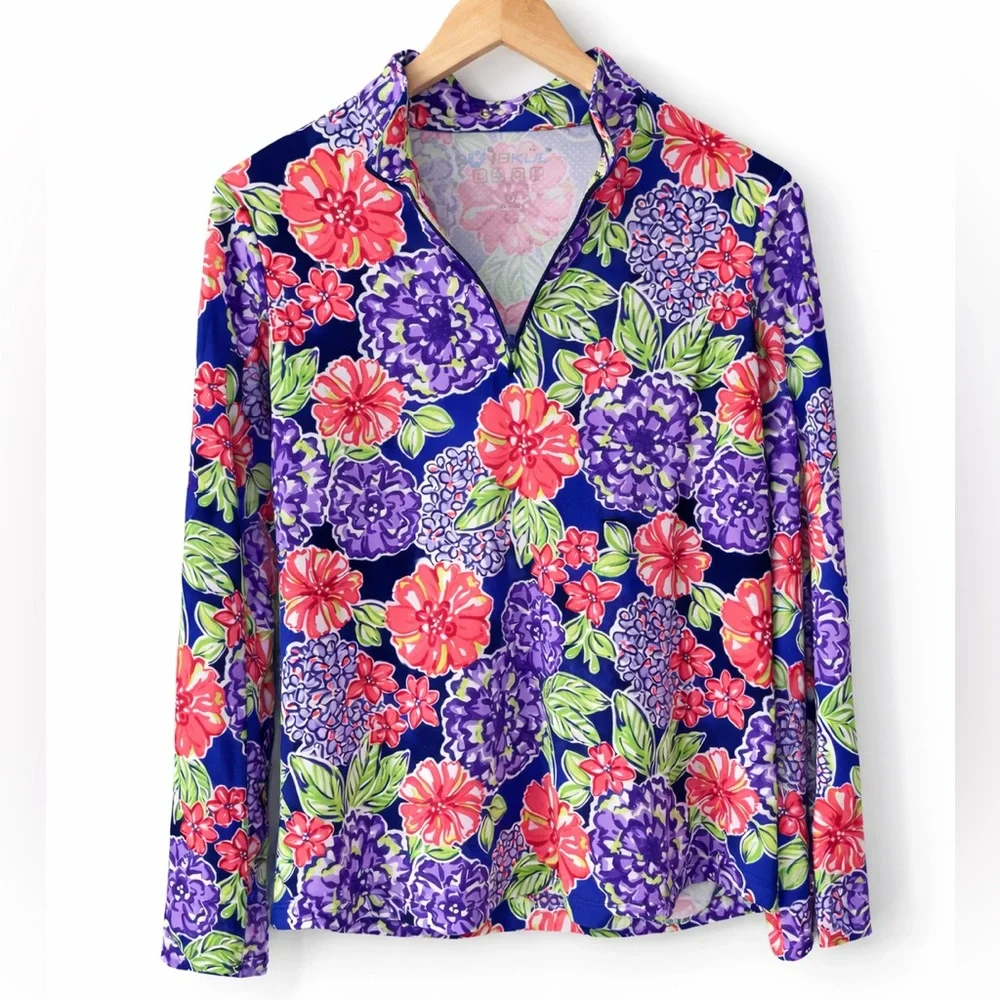 IBKUL Larisa Floral UPF 50+ Golf Top Mock Neck Long Sleeve Small - Picture 3 of 7